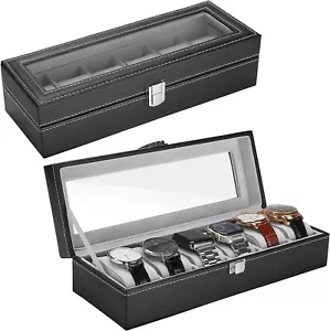 Watch Box, 6 Slots Leather Jewelry Storage Case Watch Display Box Organizer for - Picture 1 of 7