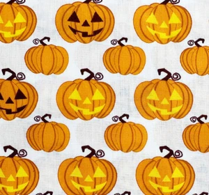 Halloween Fabric - Cute Orange Pumpkins - Polycotton Craft Fabric Material Metre - Picture 1 of 8