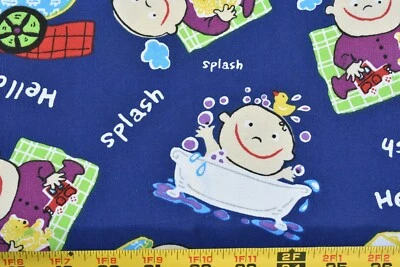 27" Long, Colorful Happy Babies Splashing on Navy Quilt Cotton, P3282 - Image 1 of 4