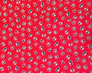 VNTG XMAS COTTON FABRIC SMALL SANTA CLAUS ST. NICK RED TOSS 2 YARDS X 44"W QUILT - Picture 1 of 3