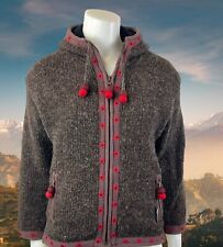 Laundromat Womens M Brown Wool Full Zip Sweater Jacket Nepal Boho Hippie Hooded