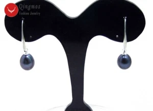 7-9mm Drop Black Natural Freshwater Pearl Dangle Hook Earrings for Women 534 - Picture 1 of 4