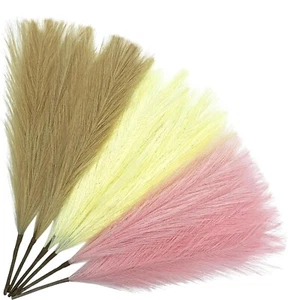 Dried Pampas Grass Decor 6pcs 17.8 Inch, Artificial Pampas (Camel/Yellow/Pink) - Picture 1 of 5