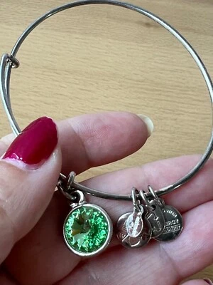 ALEX AND ANI LARGE PERIDOT APPLE HUE VIVID GREEN CRYSTAL ENERGY Silver Bracelet - Image 1 of 4