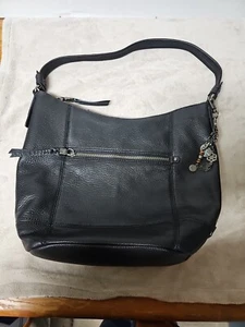 The Sac Black Pebble Leather Shoulder Bag Purse With Charms - Picture 1 of 8