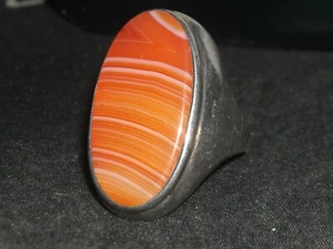 vintage sterling silver ring handmade AGATE gem LAYERS SZ 9.75 1.25x5/8" 21.9g - Picture 1 of 5