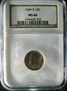 1969-D 10C Roosevelt Dime NGC MS-66 - Picture 1 of 2