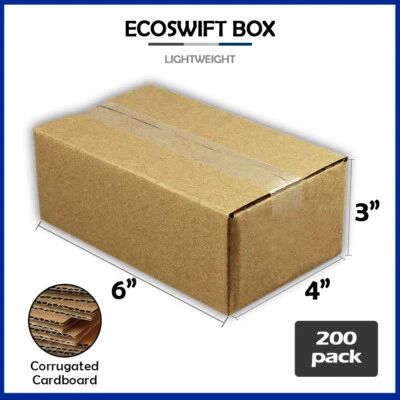 200 6x4x3 "EcoSwift" Brand Cardboard Box Packing Mailing Shipping Corrugated - Image 1 of 4