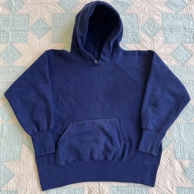 Sudadera con Capucha Años 60 Algodón Azul Marino Verdadero Vintage Sudadera con Capucha Talla 23x24 Raglán Foto 1 de 4