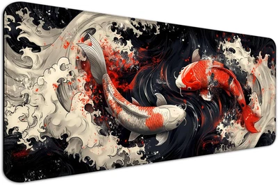 Japanese Koi Fish Gaming Mouse Pad, Extended Large Yin and Yang Desk Mat, Comput - Image 1 of 4