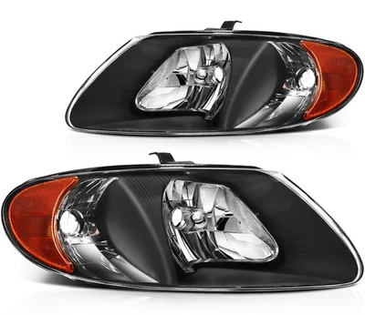 Fits 2001-2007 Dodge Caravan models only Black Pair Headlights Assembly - Image 1 of 4