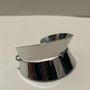 Vtg Crown Trifari Cuff  Bracelet Space Age Modernist Silver Tone MCM - Picture 1 of 6