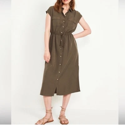 Old Navy Olive Green Utility Waist-Defined Midi Shirt Dress Size XL - Image 1 of 4