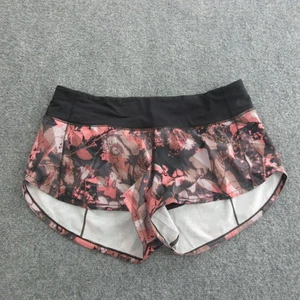 Lululemon Speed Short Damen 6 schwarz pink Blumen Laufen gefüttert Reißverschlusstasche - Bild 1 von 6