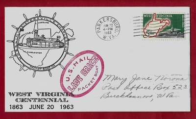 Parkersburg, WV Jun 22, 1963 pmk on CENTENNIAL cover from Packet boat LADY GRACE - Image 1 of 2