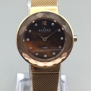 Skagen Watch Womens 25mm Rose Gold Mesh Band Crystals 456SRR1 Steel New Battery - Picture 1 of 15