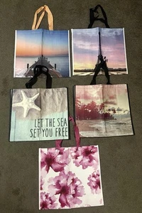 Lot of 5 Burlington Reusable Recyclable Tote Bags-Coastal, Travel, Floral - Picture 1 of 7