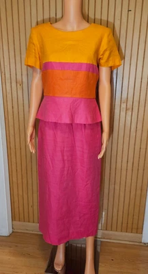 Vestido De Colección Sharon Young 100% Lino Colorblock Peplum Hecho en EE. UU. Años 80 Artístico Audaz Foto 1 de 4