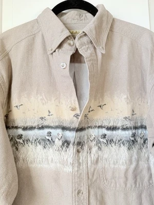 Cabelas Shirt Beige Flannel Deerskin Soft Chamois Dogs Ducks Hunting Mens Medium - Image 1 of 4