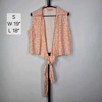 Blusa Top Tommy Bahama Seda Mujer S Pequeña Melocotón Paisley Corbata Frontal Recortada Reso Foto 1 de 4