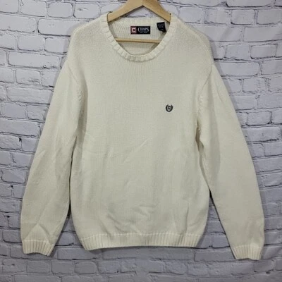 Suéter De Colección Y2K Chaps Para Hombres L Grande Tejido Crema 100% Algodón Colegial Cuello Redondo Foto 1 de 4