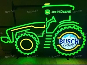 31" Handmade John Deere Farm Tractor Busch Light Beer Neon Sign Lamp With Dimmer