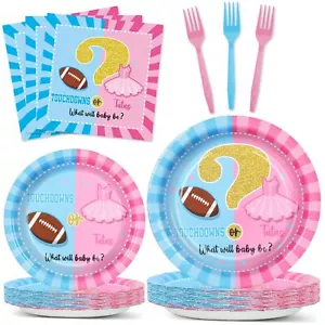 96Pcs Gender Reveal Party Supplies Touchdown or Tutus Gender Reveal Paper Pla... - Picture 1 of 7