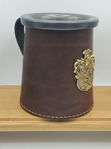 Vintage Leather Bound English Mug Tankard Stein Real Hide Made in England - Picture 1 of 7