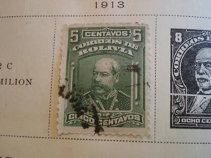 Sello con bisagras usado verde oscuro Cinco centavos Bolivia 1913 5c - Imagen 1 de 1