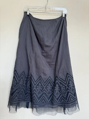 Vtg 90s Midi Skirt 8 Embroidered Cotton Tulle Whimsy Boho Country Cottagecore - Image 1 of 4