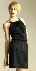 Love Moschino Black Silk Elastic Waist Beaded Heart Neck Dress 6 US 40 IT $525 - Picture 1 of 4