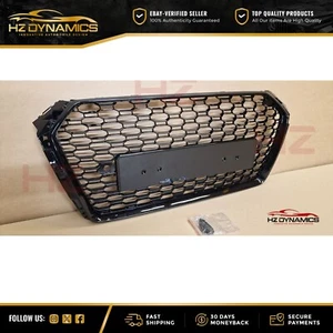 RS4 LOOK HONEYCOMB GLOSS BLACK GRILL GRILLE FOR 2017 2019 AUDI A4 S4 B9 FACELIFT - Picture 1 of 9