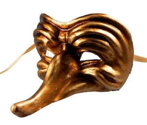 Masque Venitien Long Nez Capitano  Doré Papier Mache Venise Ialie  1666 - Picture 1 of 7