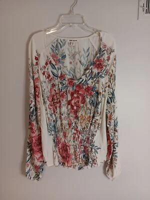 Blusa Top Billabong Floral Boho Peasent Talla Pequeña Crema/Rojo Foto 1 de 4