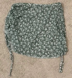 Green Floral Swimsuit Cover up Skirt Girl size 11-12 Youth Drawstring Sides Cute - Picture 1 of 13