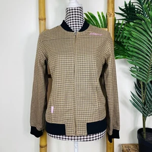 Billabong Womens Jacket Size 12 Retro Like New Houndstooth Brown Pink Zip Up - Picture 1 of 11