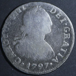 Peru 1797 IJ Limae - 2 Reales Silver Coin   C8 - Picture 1 of 2