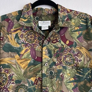 VINTAGE 90s Banana Republic Safari Travel Shirt Mens L Hawaiian Floral Tuscan - Picture 1 of 7
