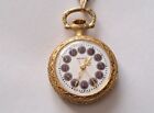 Vintage Amchron Pocket Watch With Purple Colored Enamel Dial Runing Gold Tone