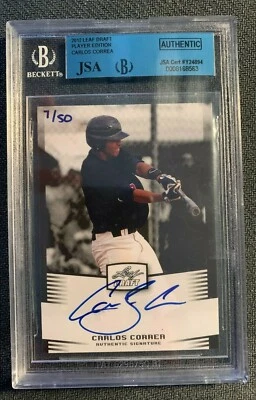 Carlos Correa Leaf Draft Player Edition 2012 tinta azul automática #7/50 Beckett/JSA Foto 1 de 2