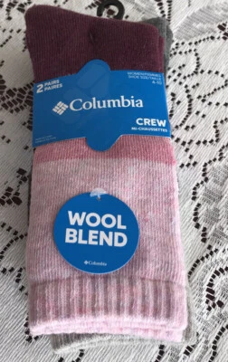 Mujer Columbia Mezcla Lana Calcetines Zapato 4-10 - 2 Pares ROSA/Gris Multi Rayas Nuevo Foto 1 de 4