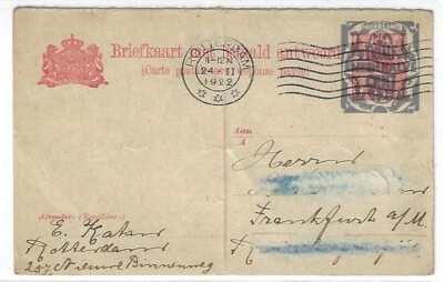 Netherlands: 1922; Postal stationery, answer, good overprint EBNA02 - Image 1 of 2