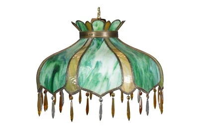 Antigua araña victoriana verde escoria vidrio gota cristal swag luz pantalla 24" Foto 1 de 4