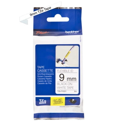 Beschriftungsband original Brother P-touch TZe-FX221 9mm sw/ws Flexi für Kabel - Bild 1 von 4