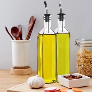 Oil and Vinegar Dispenser Glass Bottle with 2 Pourers 4 Labels 1 Brush 2 Pcs - Picture 1 of 7