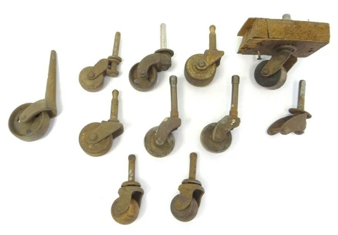 Mixed Vintage Lot Wheels Feet Old Metal Wood Iron Small Furniture Parts Hardware Cover