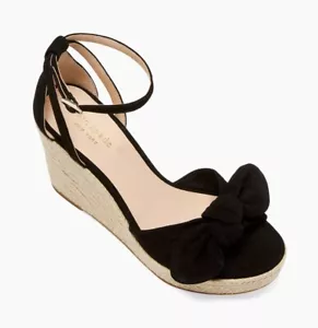 Kate Spade Tianna Black Suede Espadrille Wedges Leather Platform Sandals - Picture 1 of 7
