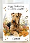 Personalised Birthday Card Airedale Terrier Dog in a Flower bed