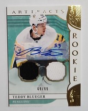 2019-20 Upper Deck Artifacts Hockey Teddy Blueger Rookie Double Patch Auto /99
