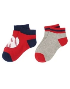 GYMBOREE HOME RUN KID GRAY N RED BASEBALL ACTIVE 2-pair OF BOYS SOCKS S L NWT - Picture 1 of 1